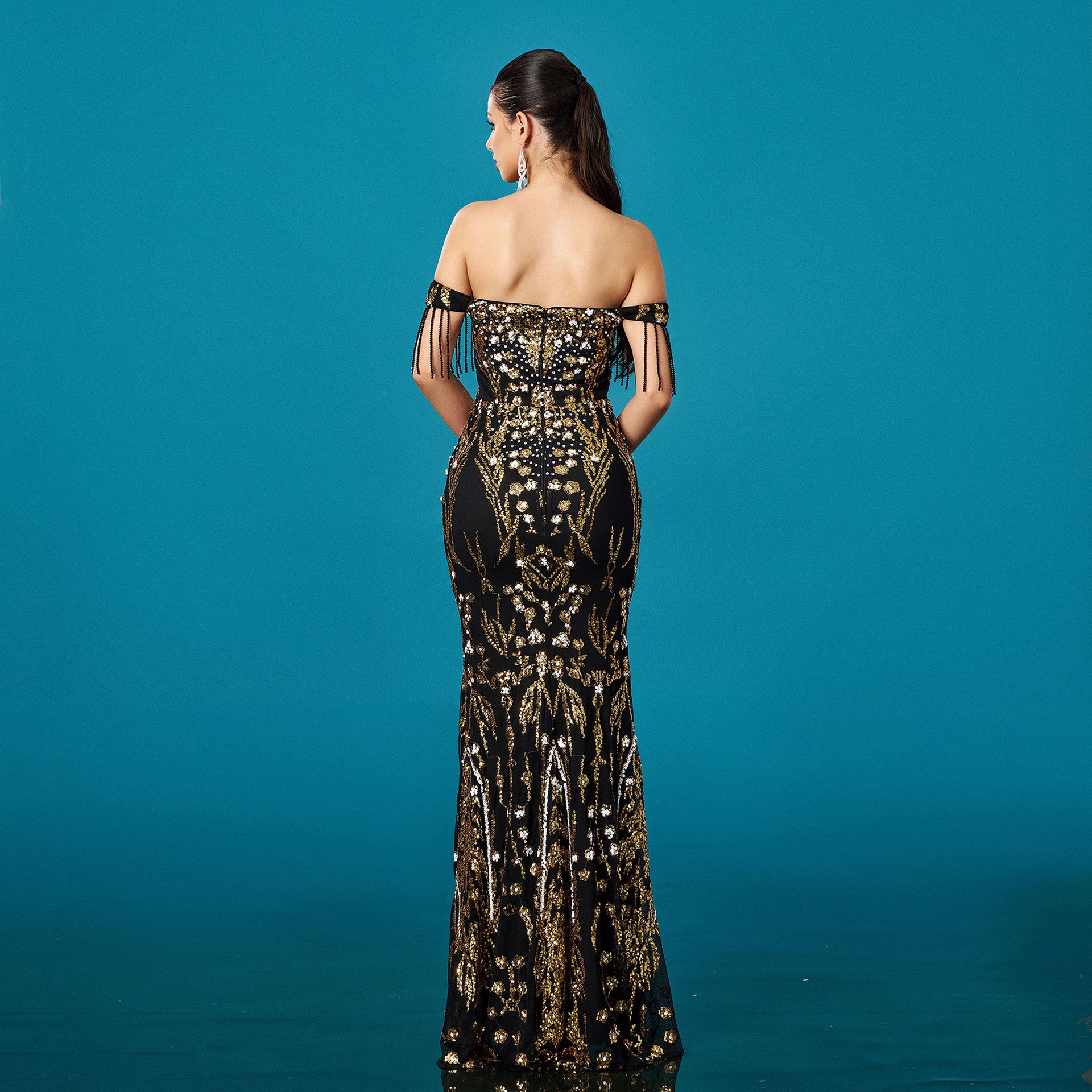Off-neck Sequined Fishtail Evening Dress For Banquet
