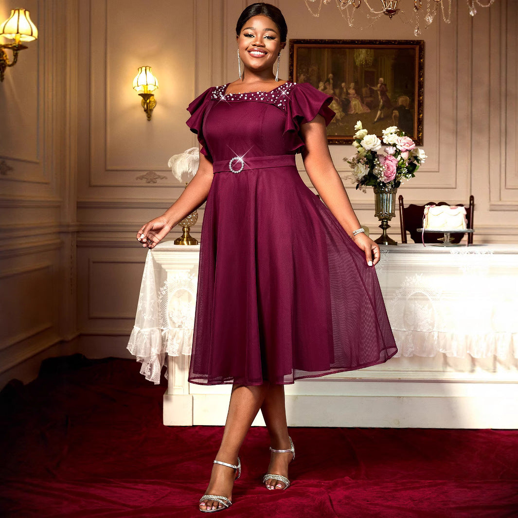 Butterfly Sleeve Ruffles Party Elegant Dress