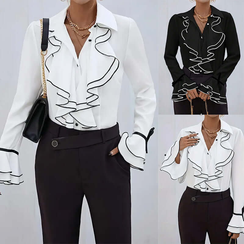 Ruffled Flared Sleeve Shirt Top