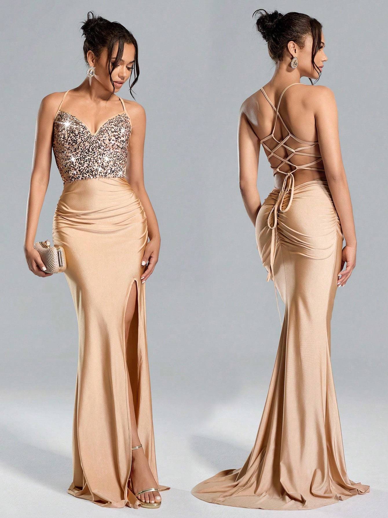 high waisted sequin maxi dress