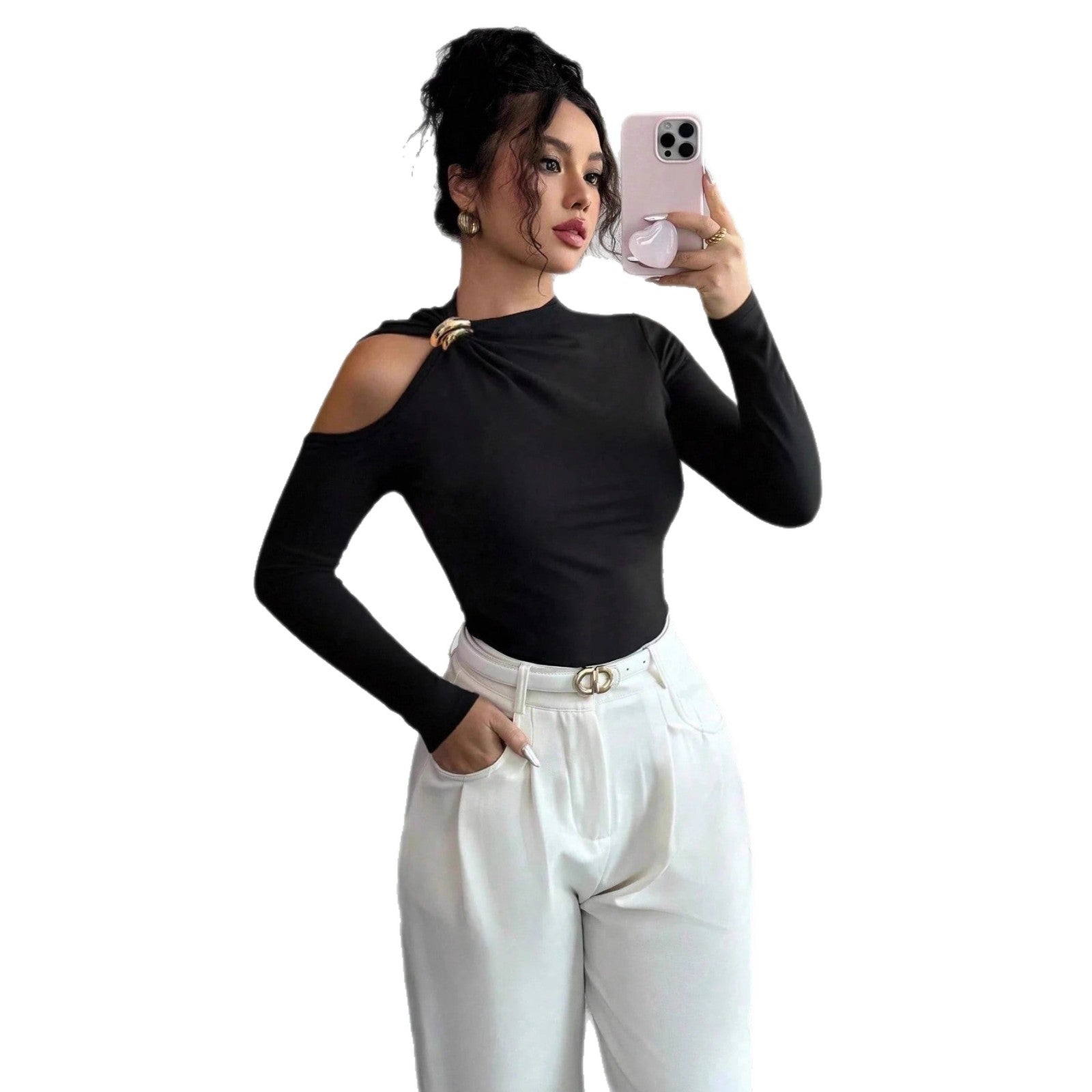asymmetric off-the-shoulder slim top
