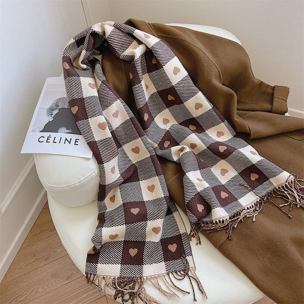 thick checks fringe cashmere scarf