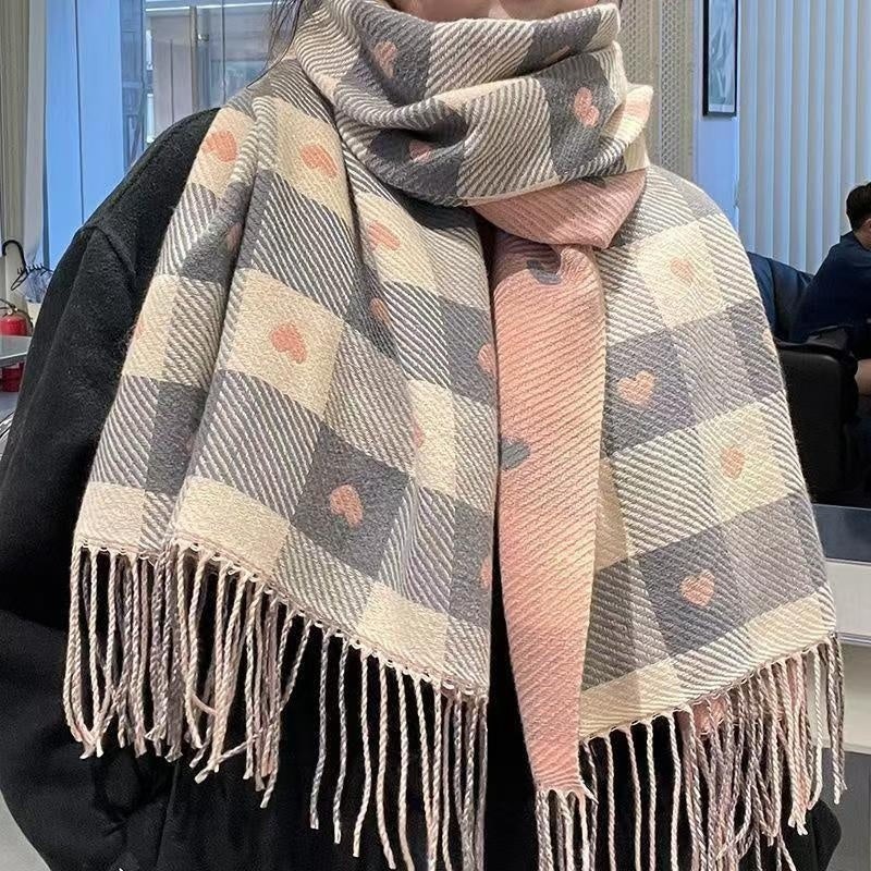 thick checks fringe cashmere scarf
