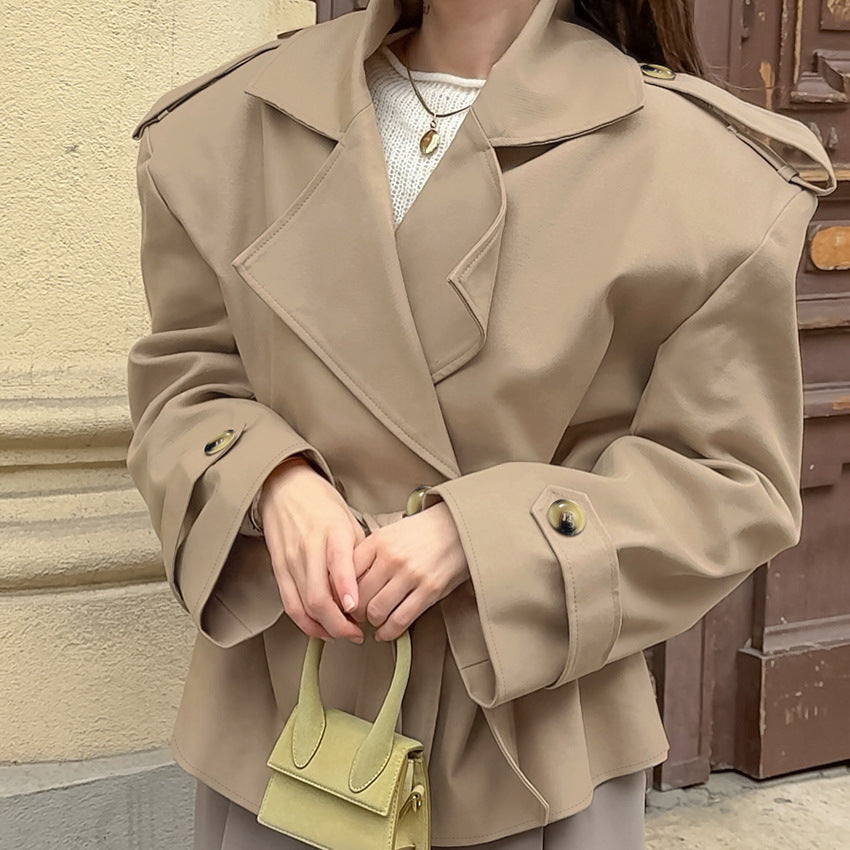 khaki lace-up trench coat for women