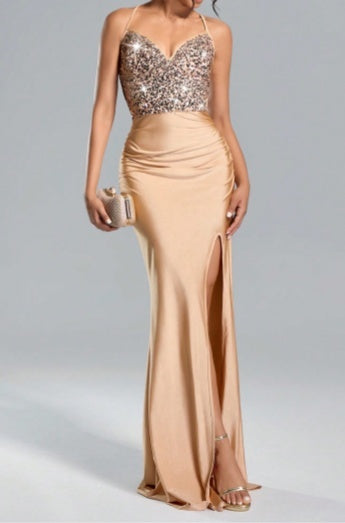 high waisted sequin maxi dress