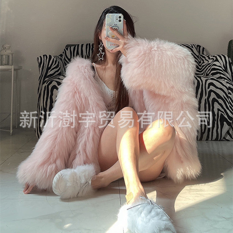 hooded fox fur coat for women