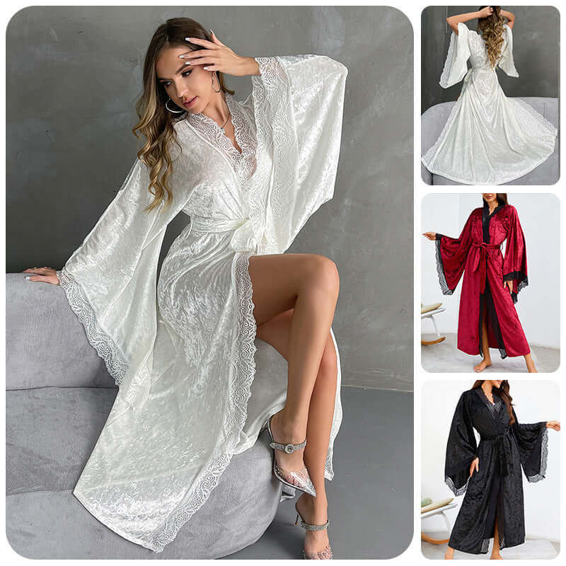 Flare Sleeve Tie-neck Plus Size Homewear 