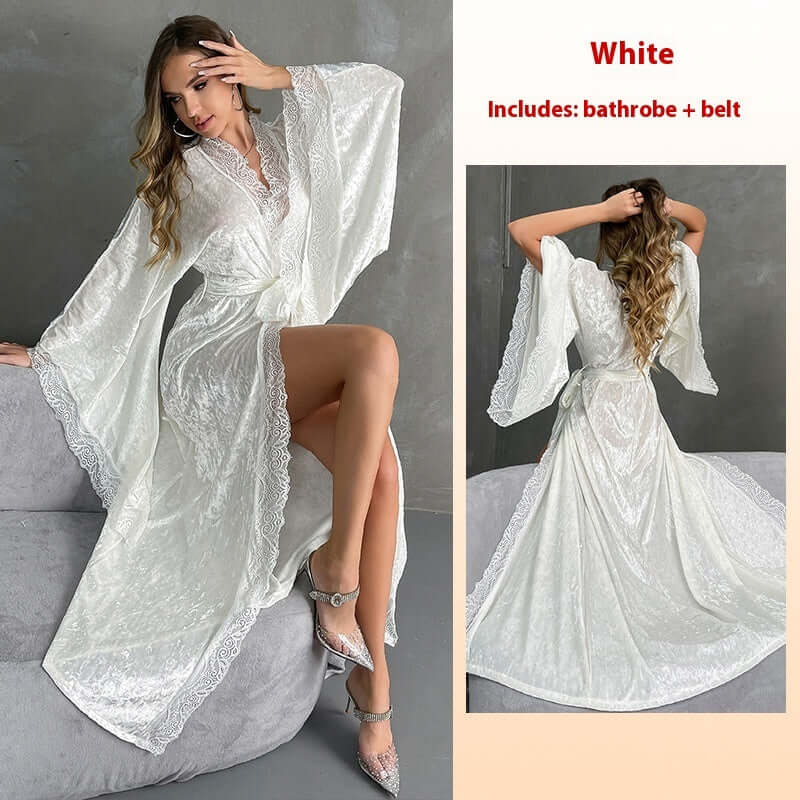 Flare Sleeve Tie-neck Plus Size Homewear 