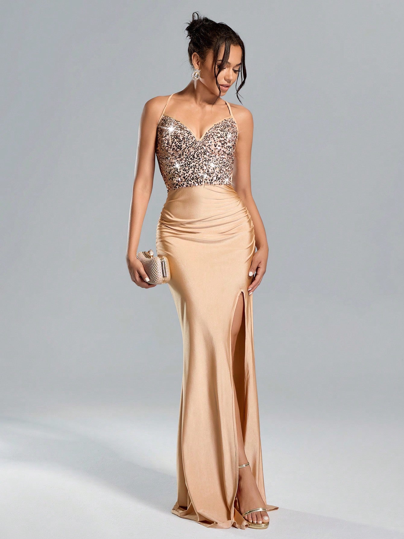 high waisted sequin maxi dress