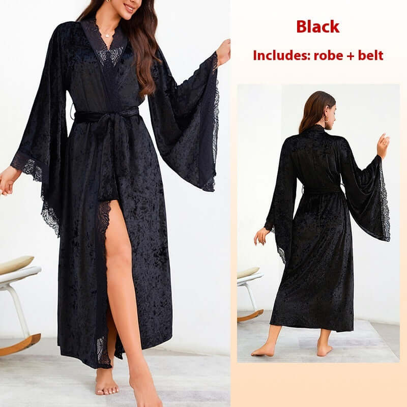 Flare Sleeve Tie-neck Plus Size Homewear 