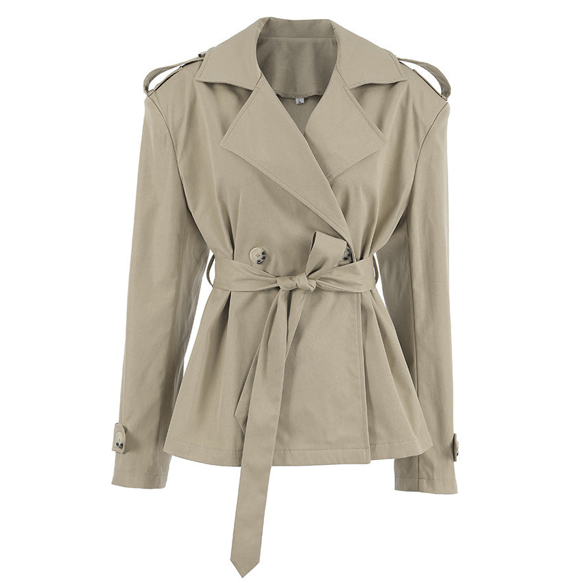 khaki lace-up trench coat for women