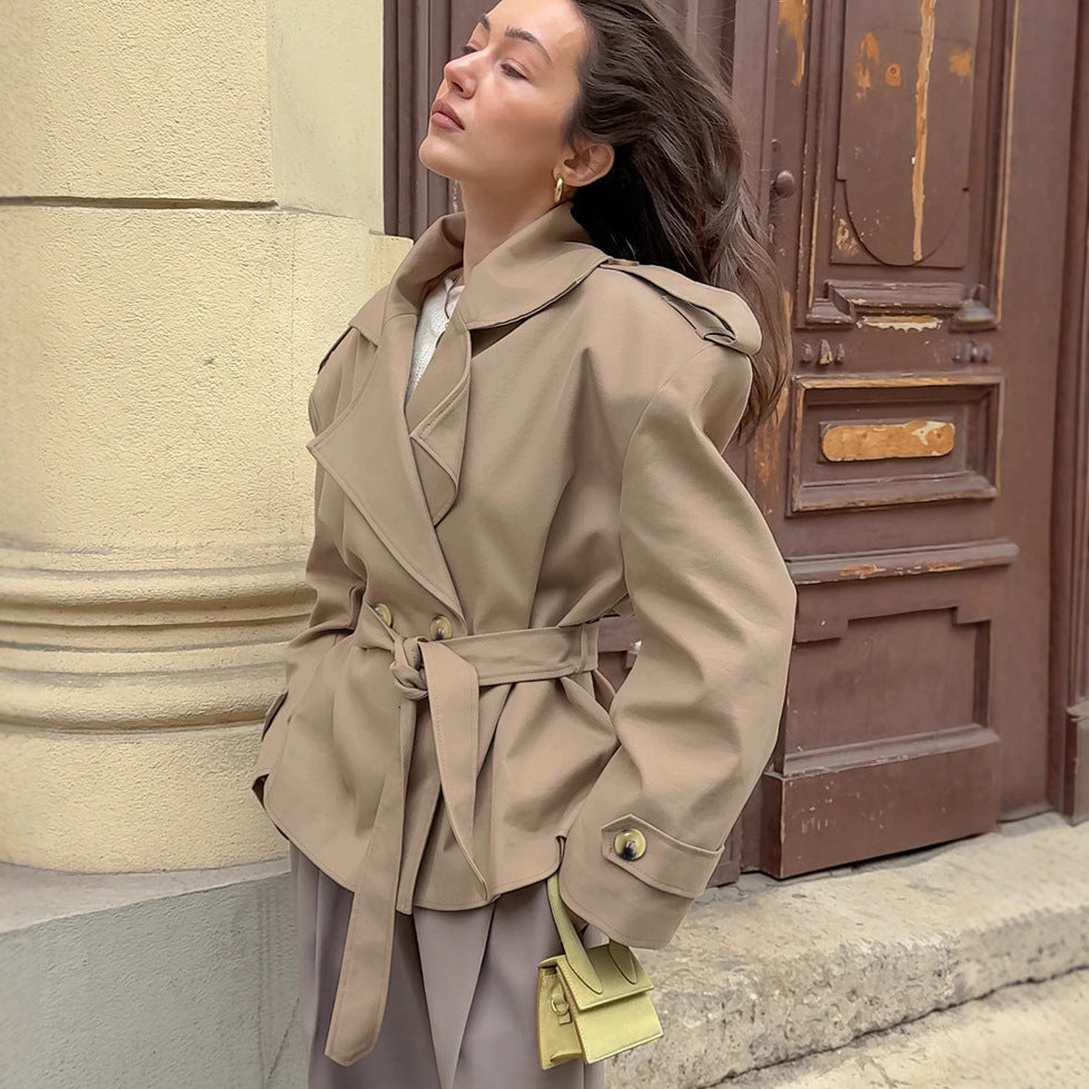 khaki lace-up trench coat for women