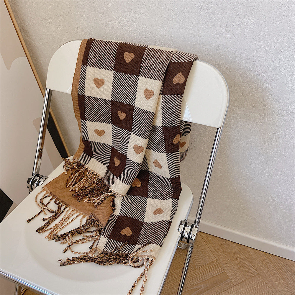 thick checks fringe cashmere scarf