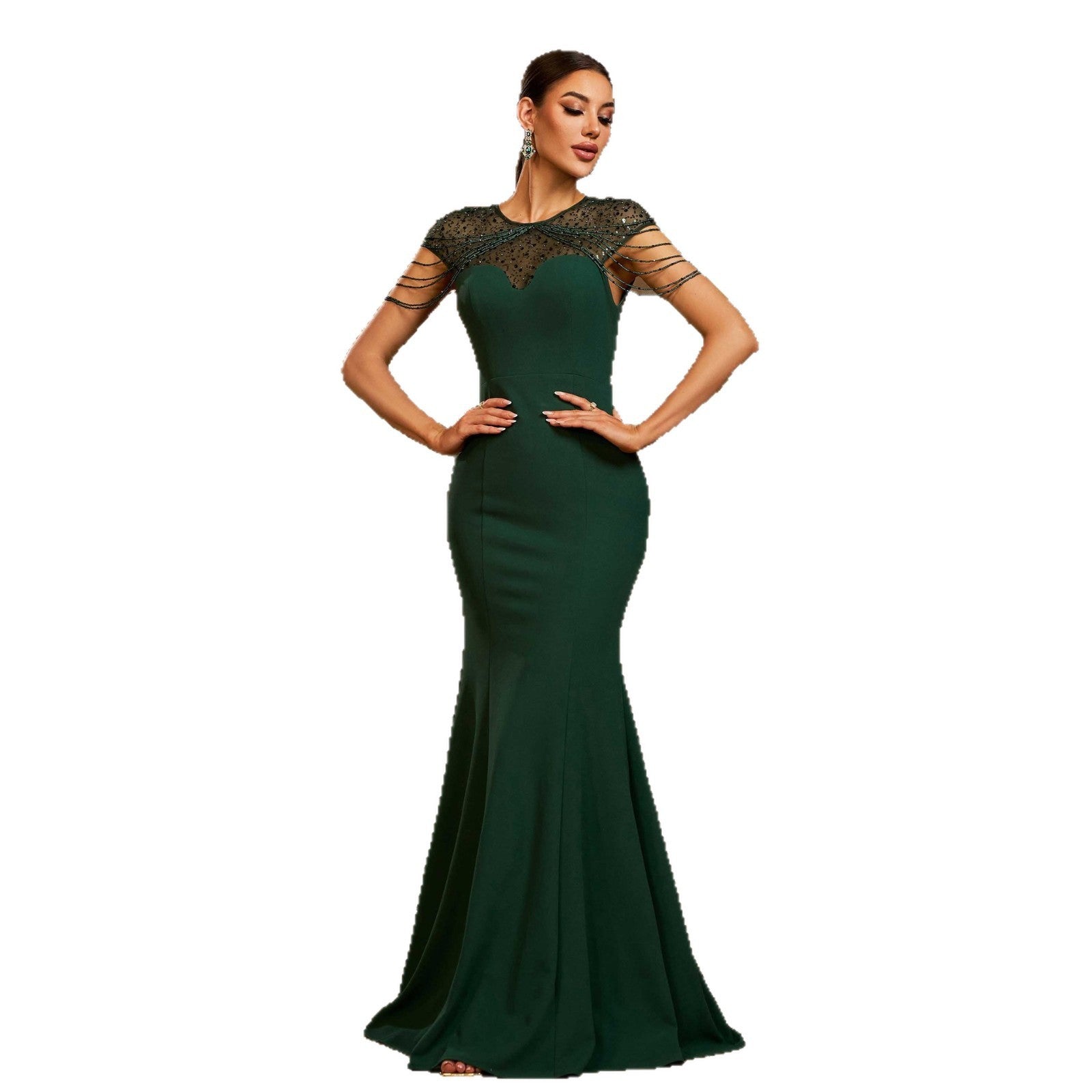 Sleeveless Round Neck Sequin Fishtail Evening Dress