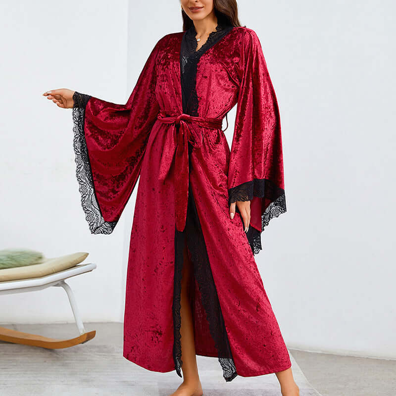 Flare Sleeve Tie-neck Plus Size Homewear 