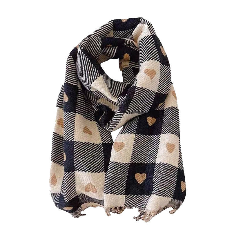 thick checks fringe cashmere scarf