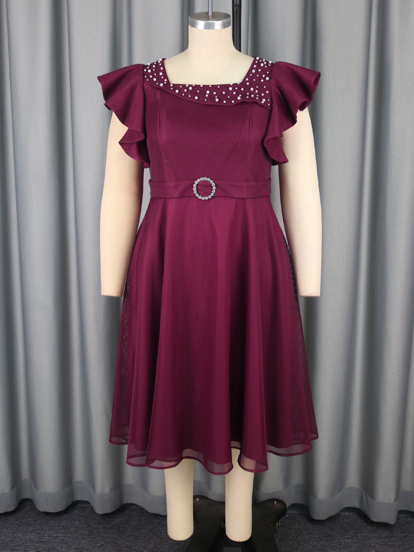 Butterfly Sleeve Ruffles Party Elegant Dress