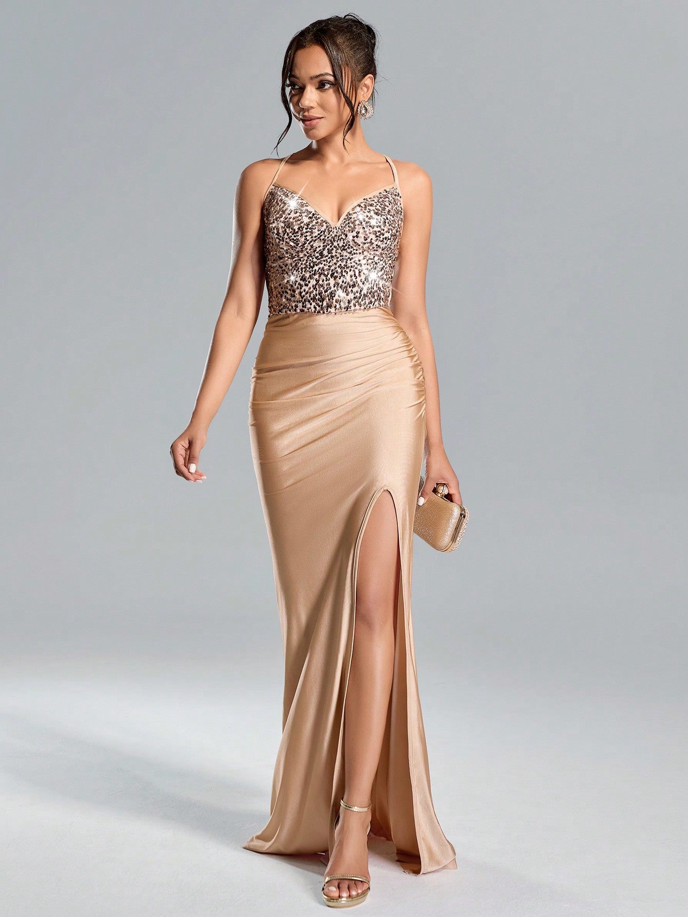 high waisted sequin maxi dress