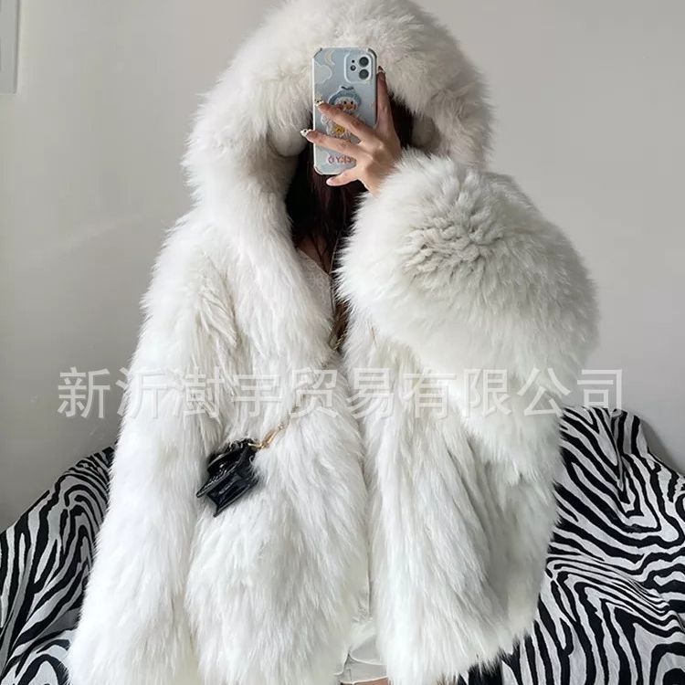 hooded fox fur coat for women