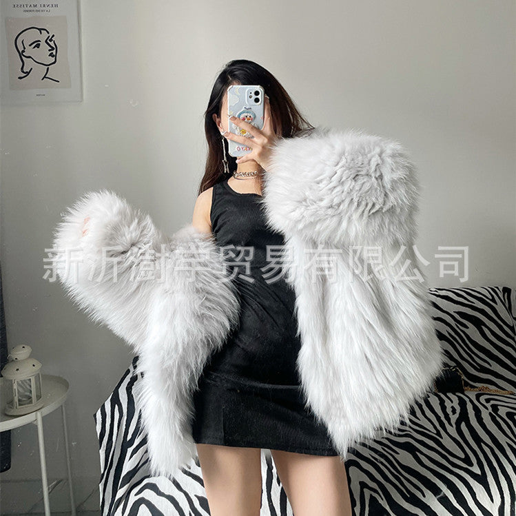 hooded fox fur coat for women