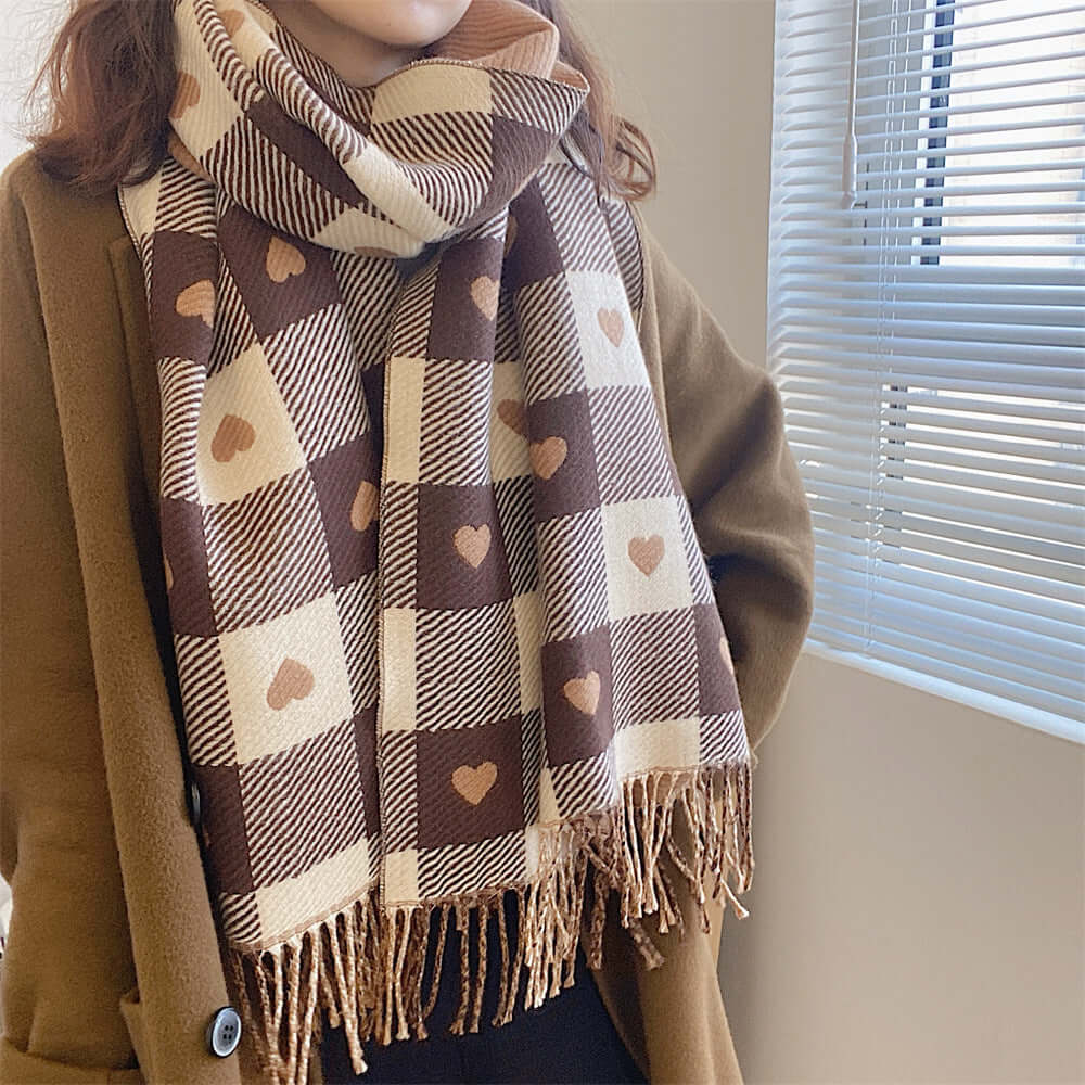 thick checks fringe cashmere scarf