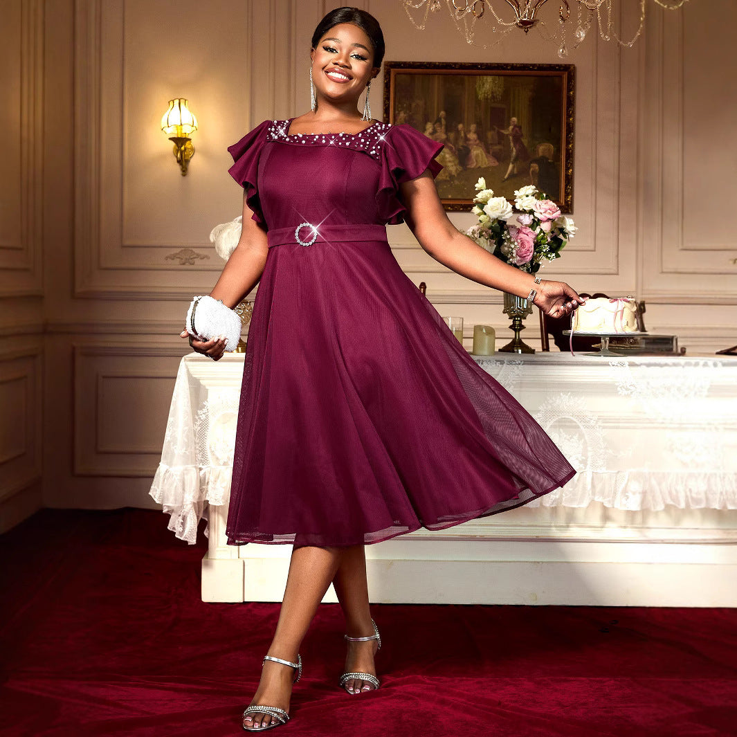 Butterfly Sleeve Ruffles Party Elegant Dress