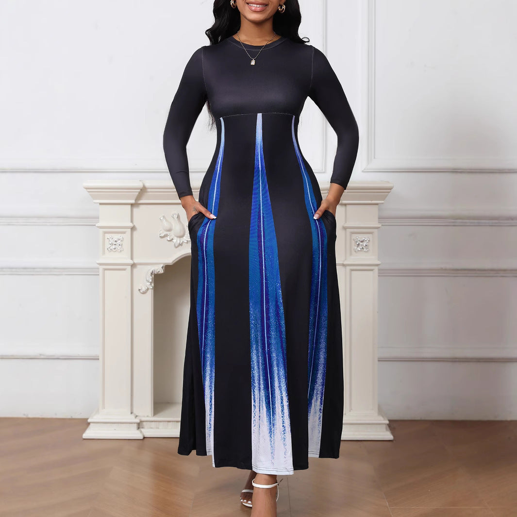 elegant printed gradient long dress