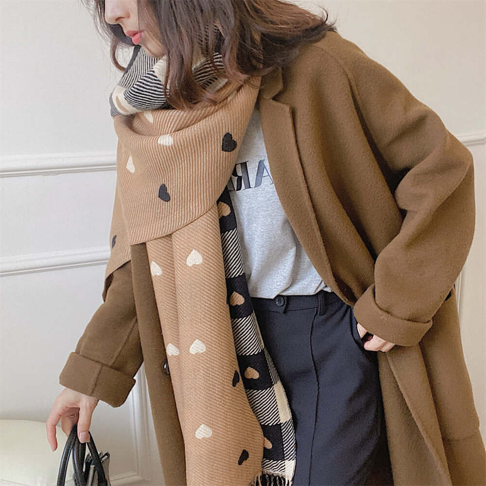 thick checks fringe cashmere scarf