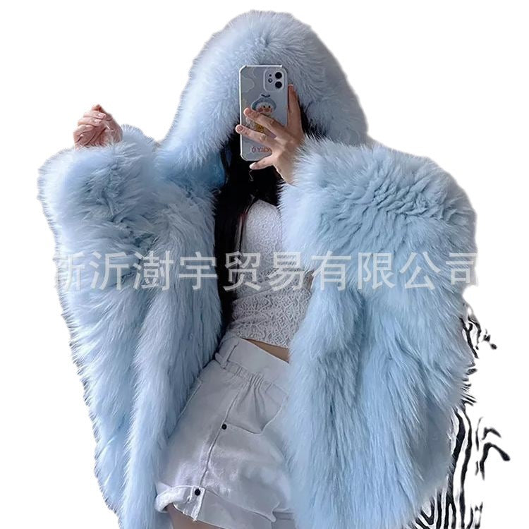 hooded fox fur coat for women
