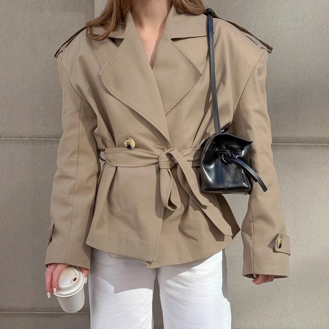khaki lace-up trench coat for women